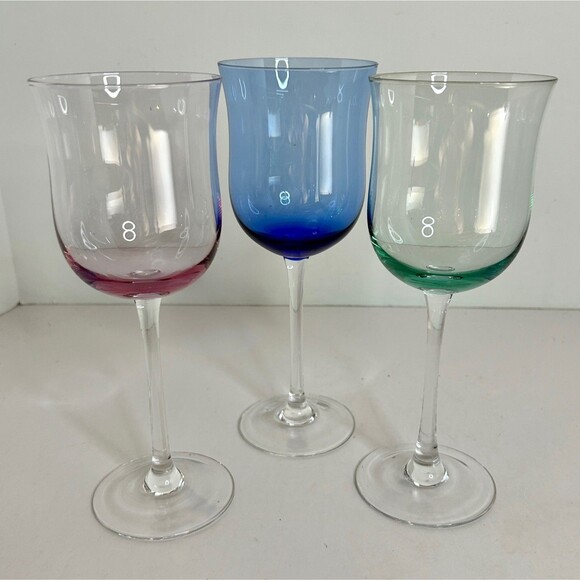 Block Crystal KALEIDOSCOPE All Purpose Wine Glass Goblet (s) LOT OF 3 Colors - Picture 2 of 5